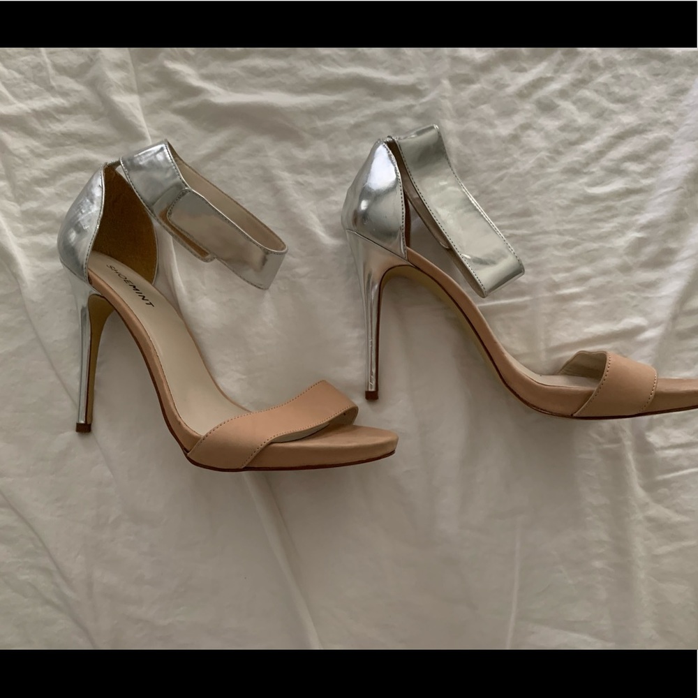 Shoemint silver and nude strappy heeled sandal